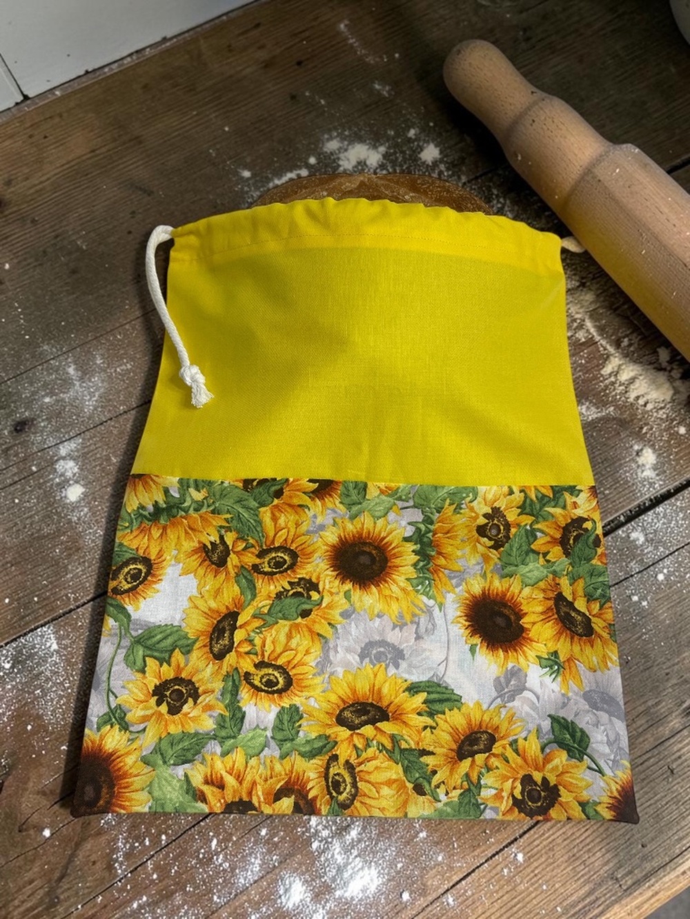 Sunflower Bread Bag, Yellow Cotton Bread Storage Bag, Reusable Sourdough Bag